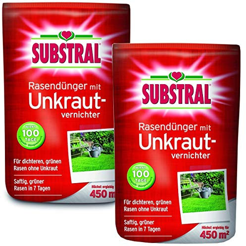 2 x 9 = 18 Kg für 900 m² Substral Rasendünger mit Unkrautvernichter - Profiqualität mit 100 Tage Langzeitwirkung und Unkrautvernichtung in einem Arbeitsgang