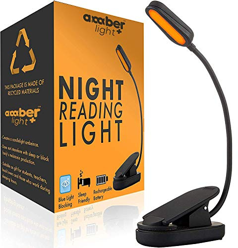 Amber Light + Giftable Amber Book Light - Blue Light Blocking - Night Reading Booklight Store. Rechargeable. 1600K for Reading in Bed at Night. Perfect as a Giftable Kindle Light and LED Book Light.