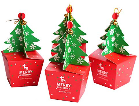 10 Pieces Christmas Cupcake Boxes Gift Boxes Gift Bag Xmas Tree Party Favour Decoration for Kids Party Supplies