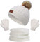 Bonnet Enfant Hiver Tricoté Tour de Cou Chaud Set de 3 Pièces Ensemble Chapeau Bonnet Écharpe Gant Doublure Épaisse pour Fille Garçon(3-8 ans) (Blanc)