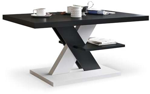 Viosimc Couchtisch, Moderner Wohnzimmertisch, Modern Möbel Wohnzimmer, Kaffeetisch, Sofatisch mit Großer Ablage, Beistelltisch für Tee und Kaffee – Coffee Table for Living Room – Schwarz & Weiß