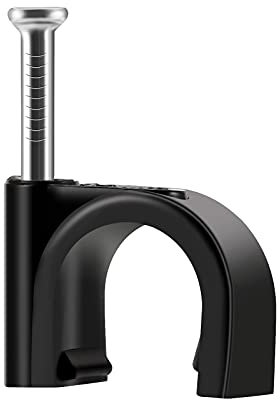 ERKXD Fermacavi neri con chiodi in acciaio, 10 mm resistenti clip a parete, clip per unghie per cavi rotondi neri
