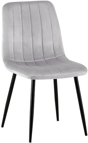 CLP Chaise De Salle A Manger Dijon en Tissu Ou Velours I Chaise avec Surface D'assise Matelassée Pieds en Metal I Charge Max.150 Kg, Couleur:Gris, Matériel:Velours