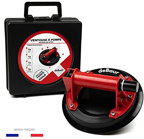 deBaur Professioneller Saugheber DB-800 - Tragkraft 150 kg - Glasheber für den Transport und Umzug von Glas, Fliesen, Fenstern, Marmor, Sonnenkollektoren, Möbeln, rot, 20,5 cm - 8 inch