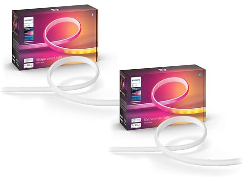 Philips Hue 2-Pack Bluetooth Gradient Ambiance Smart Lightstrip 12ft Base Kit with Two Plugs, (Muticolor Strip, Works with Apple Homekit and Google Home), White,570556 (570556-2)