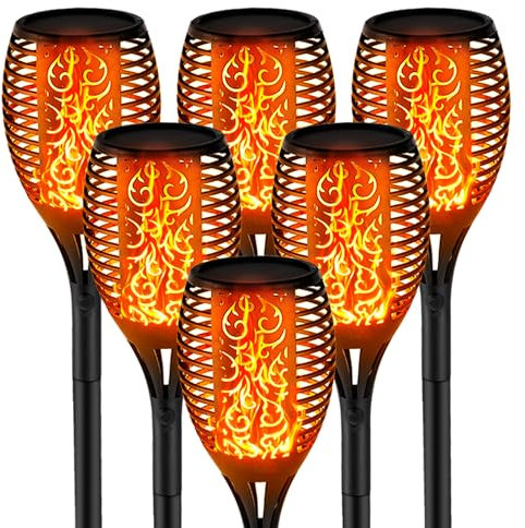 kefflum 6x Solar Flammenlicht,Solarleuchten für außen Solar Gartenleuchten 96 Led Solarlampe Solar fackeln IP65 für Garten Beleuchtung mit realistischen Flammen Automatische EIN/Aus Außen warmlicht