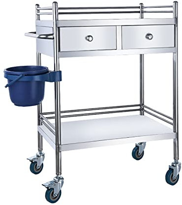 JMCAJIE 2-stufiger Medizinischer Wagen Aus Edelstahl,Servierwagen Edelstahl Serving Lab Trolley Laborwagen Tragbar Abräumwagen Medical Dental Lab Cart Transportwagen Rollwagen,mit Schubladen