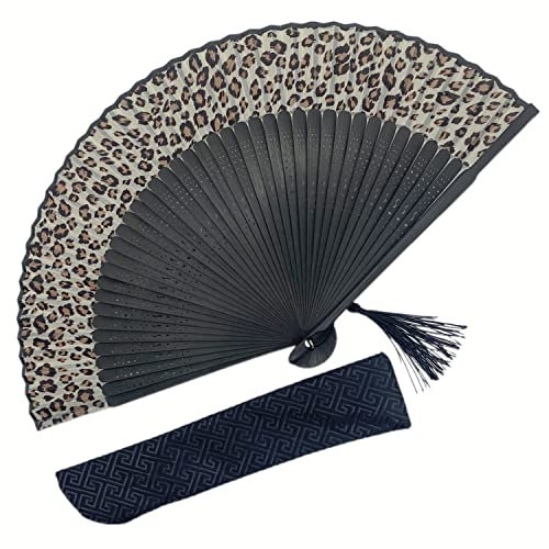 Leopardenmuster Bambus Hand Faltfächer Vintage Fan für Damen