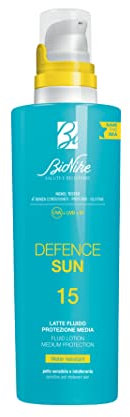 Bionike Defence Sun - Latte Fluido Solare Corpo per Pelli Sensibili e Intolleranti SPF 15, Azione Protettiva e Antiossidante, Waterproof e non Appiccicoso, Rafforza e Ripara la Pelle, 200 ml