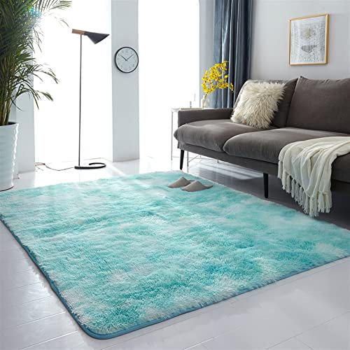 Lifup Rechteck Langflor Teppich Flauschig, Teppich Shaggy Anti Rutsch Pflegeleicht für Wohnzimmer Schlafzimmer Kinderzimmer Batik Hellblau 80 x 160 cm