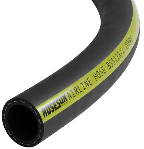 8mm / 0.3 Inch ID Rubber Airline Air Compressor Hose High Vis Yellow Stripe 20 Metre
