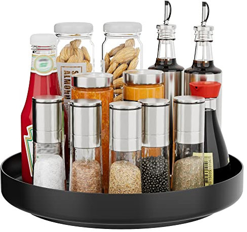 Ovicar Lazy Susan Turntable Organizer - 11 inch Rotating Spice Rack Metal Lazy Susan for Cabinet Pantry Kitchen Countertop Bathroom Refrigerator Table Storage, Black