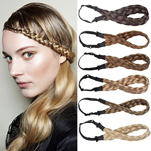 TESS Haarband geflochten Haargummi mit Haaren Damen Haarteile Dutt Braids Extensions verstellbare Kopfband Haarschmuck Braiding Hair für Frauen 2.5cm Breit 30g Braun Ombre