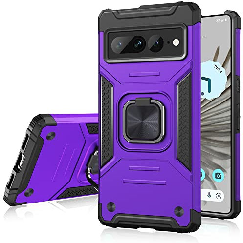Honeyview Hülle für Google Pixel 7 Pro, Militärische Stoßfeste Hülle mit Ringständer, Lila