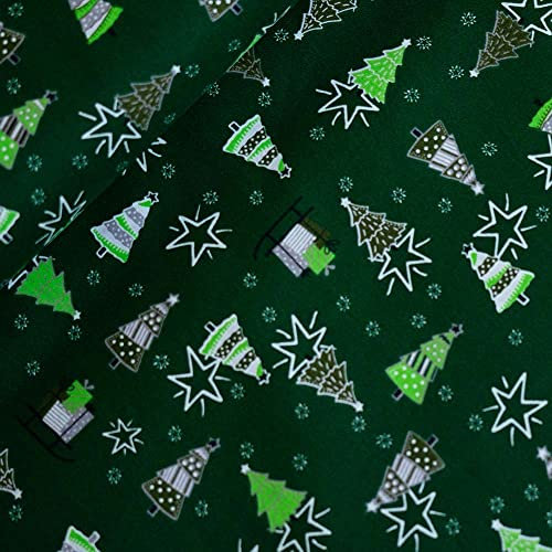 8,50 /m2 Weihnachtsstoff Baumwolle Sterne & Tannen Meterware | Baumwollstoff Weihnachten | Zum Nähen von Weihnachtsdeko & Deko dunkelgrün