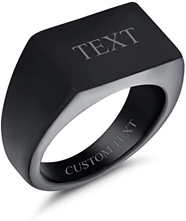 Bling Jewelry Personalisierter Herren Monogramm Initialen Rechteck Schwarzer Siegelring Für Männer Jugendliche Aus Edelstahl Poliertes Mattes Finish Individuell Graviert