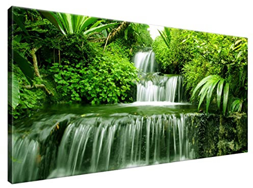 Estika Leinwand bilder - Urwald, Wasserfall, Grüner Wald - 115x55 cm, 1 teilige kunstdruck - Wandbilder wohnzimmer, schlafzimmer, Moderne wanddeko, Bild auf leinwand - Natur bilder - 2353A_1AE