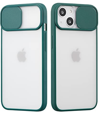 UEEBAI Coque pour iPhone 13 6.1 inch, Premium Coque de Protection pour Objectif d'appareil Photo Coulissant Mat Etui avec Souple en TPU, Arrière Rigide Housse de Protection Antichoc - Vert Profond
