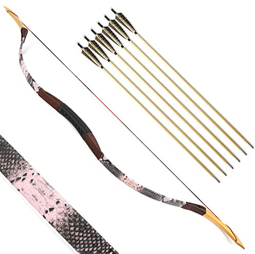 SHARROW Traditioneller Bogen Recurve Bogen und Pfeile Set Langbogen 20-50lbs Handgemacht Holzbogen Reiterbogen Sportbogen Jagdbogen für Erwachsene und Anfänger (25lbs, Rosa)