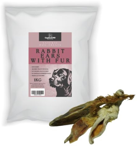 Copdock Mill Rabbits Ears for Dogs Natural Dog Treats with Fur 1kg | Bulk bag (Aprox 85 ears) Improves dental hygiene and the overall health