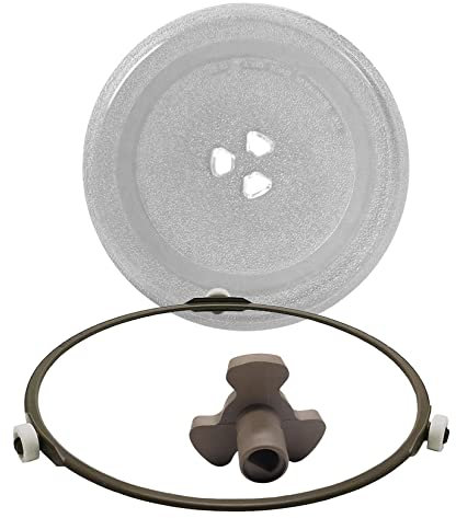 WORDFUN 24.5cm 27cm Plato Giratorio para Microondas, Placa De Vidrio De Bandeja, Plato De Cristal Universa, Repuesto para Microondas, con Anillo Giratorio Y Soporte, Giratoria De Microondas
