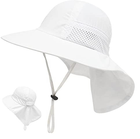 LINSOCLE Baby Sonnenhut Mädchen Jungen Mütze Kinder mit Nackenschutz Baumwolle Atmungsaktiver UV-Schutz UPF 50 Sommerhut Kleinkind Mädchen Faltbar Strandhut für Babys im Alter von 6–24 Monaten