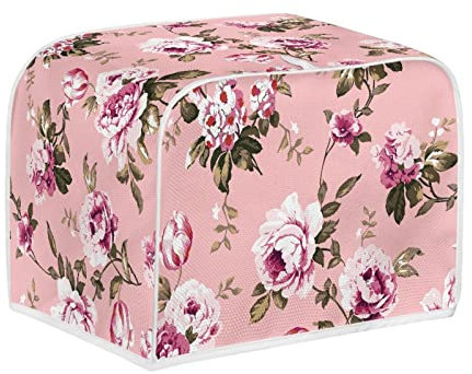 Kuiaobaty Country Chic Floral Toaster Cover for 4 Slice (11.5 x 8 x 8 inches), Pink Machine Washable Toaster Cover with Hook