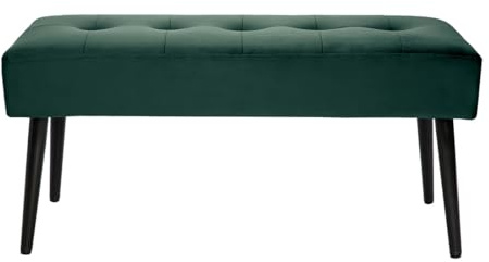 Miliboo Guesta Designer-Bank, gepolstert, aus dunkelgrünem Stoff und schwarzem Metall, 96 cm