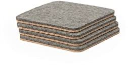 Oakywood Tassenuntersetzer aus Filz und Kork zum Schutz des Schreibtisches und Isolierung bei hohen Temperaturen saugfähig, 100% natürliche Materialien Merinowolle, 95x95 mm, Grau, 1 Set x 4 Stück