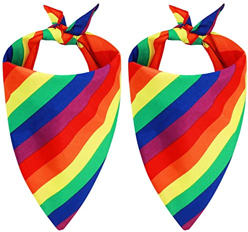Yolev 2 Stück Regenbogen Bandanas 55 x 55cm Buntes Streifen Haarband Quadratisch LGBT Pride Bandana Zubehör Herren und Damen Gay Party Feier Kostüm Zubehör