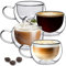 TKNO Double Walled Glass Coffee Mug Cups, Set of 4 Hollow Vacuum Sealed Insulated Cappuccino Latte Macchiato Glasses, Hand Made, Heat Resistant, Microwave Safe Drinking Glasses, 270ml Cup
