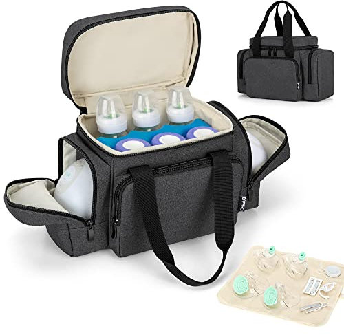 BAFASO Insulated Wearable Breast Pump Bag (with a Waterproof Pad) Compatible with Willow, Elvie and Momcozy, Wearable Breast Pump Carrying Case, Black