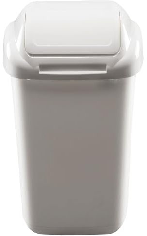 Home Centre Flip Top 30L Classic Plastic Waste Bin Kitchen Office School Work Recycling Disposable Trash Dispenser Household Recyclable Rubbish Bin Easy Cleaning White