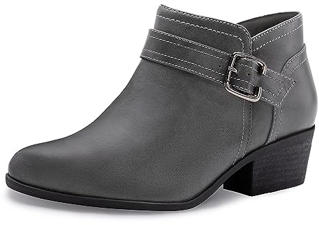 Athlefit Women's Chunky Low Heel Short Ankle Boots Grey Size 8
