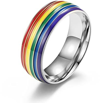 KnSam Herren Hochzeitring Edelstahl, Bandring Herrenring Regenbogen LGBT Lifestyle-Ring für Männer-Schmuck, Silber, Gr.57 (18.1)