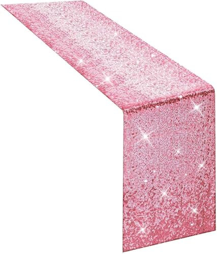 yuboo Tischläufer mit Pailletten, glitzernd, für Geburtstag, Hochzeit, Babyparty, Brautparty, Party, Dekoration, Rosa, Herbst, Heimdekoration, 30,5 x 182,9 cm, Rosa