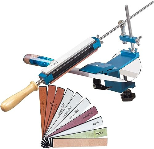 CWOVRS Aiguiseur Couteaux Manuel Professionnel, Kit d'Aiguiseurs de Couteaux à Dégagement Rapide, Système d'Affûtage de Couteaux à Angle Fixe avec Maintien Abrasif, 9 Pierres + 1 Strop en Cuir