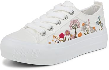 Blowfish Malibu Women's Sadie-Sun Sneaker White Embroidered Canvas 10 M