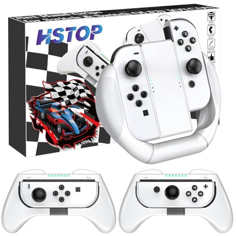 HSTOP Grip Kompatibel mit Nintendo Switch/Switch OLED Joy Con Zubehör, 3 in 1 Ergonomisches Design Verschleißfeste Komfort Controller Griff Kit Kompatibel mit Nintendo Switch/OLED Joy-Con, Weiß