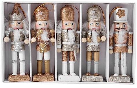BESPORTBLE Christmas Nutcracker Ornaments - 5Pcs Wooden Soldier Figures 13cm Mini Puppet Hanging Decorations for Xmas Tree