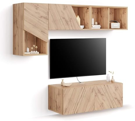 MOBILI FIVER, Wohnzimmerwand Emma 3, Rustikale Eiche, 176x44x170 cm, Made In Italy