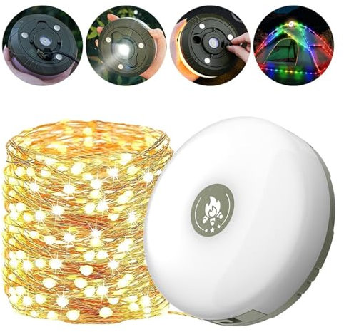 Camping Lichterkette Aufrollbar, Vielseitige LED Lichterkette Außenlichterketten mit 8 Beleuchtungsmodi USB Wasserdichte Tragbare LED Campinglampe für Aussen Garten Balkon Vorzelt Deko