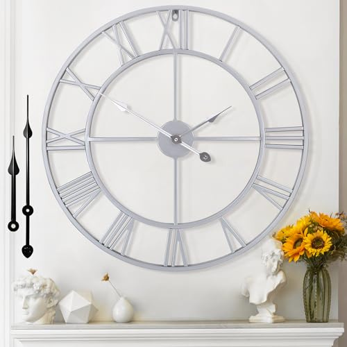Mee 2ou Wanduhr Modern Nahezu Lautlos Ohne Tickgeräusche -40cm Durchmesser Römische Ziffern Wanduhren Modern Wohnzimmer Wanduhr Vintage Für Schlafzimmer Küche Büro Landhausstil Industrial Style