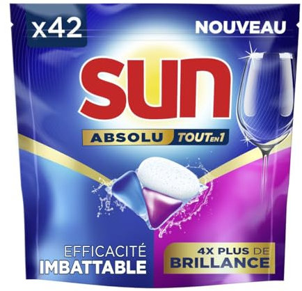 Sun Pastilles Lave-Vaisselle Absolu Tout-en-1 Brillance - 42 capsules - tablettes imbattables sur les taches tenaces - 4x plus d'éclat