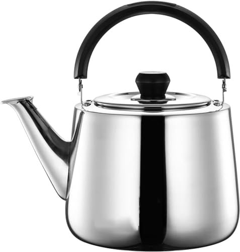 Tetera con silbido fuerte para estufa, tetera de acero inoxidable quirúrgico, tetera de acero inoxidable con mango ergonómico para hervir agua, leche o café Silver-5L