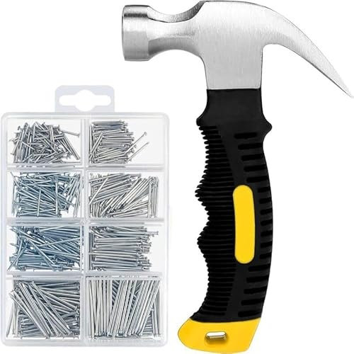 PRITOK Mini martello da carpentiere 600 piccoli chiodi, set con chiodi hardware, mini martello da carpentiere con manico antiscivolo per fai da te, lavori di legno, campeggio, riparazione