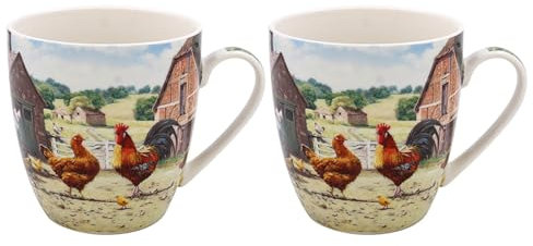 Lesser & Pavey Tassen mit Hahn und Henne 2er-Set, Keramik-Kaffeebecher-Set für Zuhause oder Arbeit, hochwertiges Design-Tassen-Set für alle Gelegenheiten, schöne Tassen für Tee, Kaffee und heiße