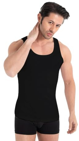 UNDEREA Pack de 5 camisetas de tirantes clásicas para hombre, acanalado fino peinado, 100% algodón, 3 x negro, XXL