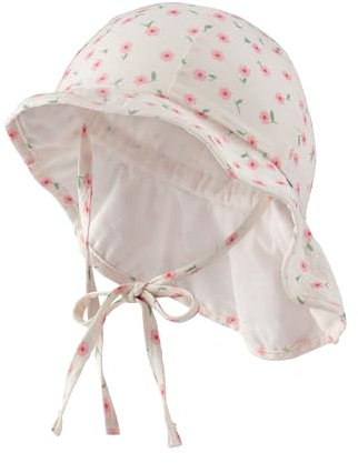 Sterntaler Sonnenhut Blümchen - Mädchen Sommerhut mit Futter Batist (Bio) - UV-Schutz 50+ Mütze mit Größenregulierung - Nackenschutz - Bindebänder - Baby Kinder Kopfbedeckung - Ecru, Größe 39