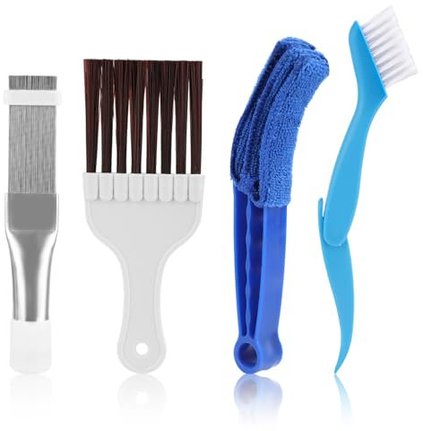 PEUTIER 4uds Cepillo para Limpiar Aire Acondicionado, Peine de Aleta de Metal Cepillo Cepillo Plegable Azul Cepillo de Tela Limpiador de Evaporador para Refrigerador Televisión Microondas